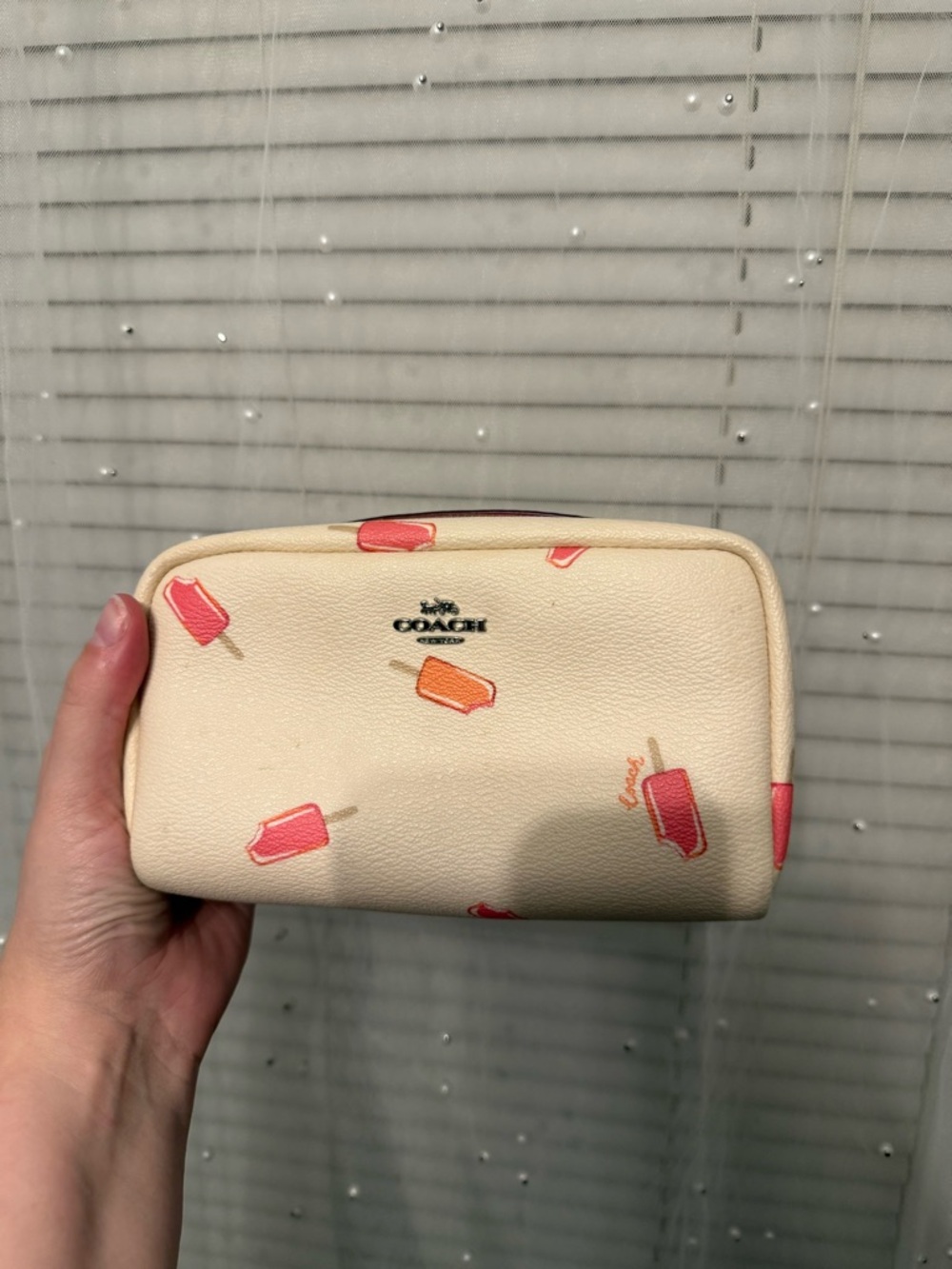 Coach Cream Cosmetic Pouch with Pink and Orange Popsicle Print